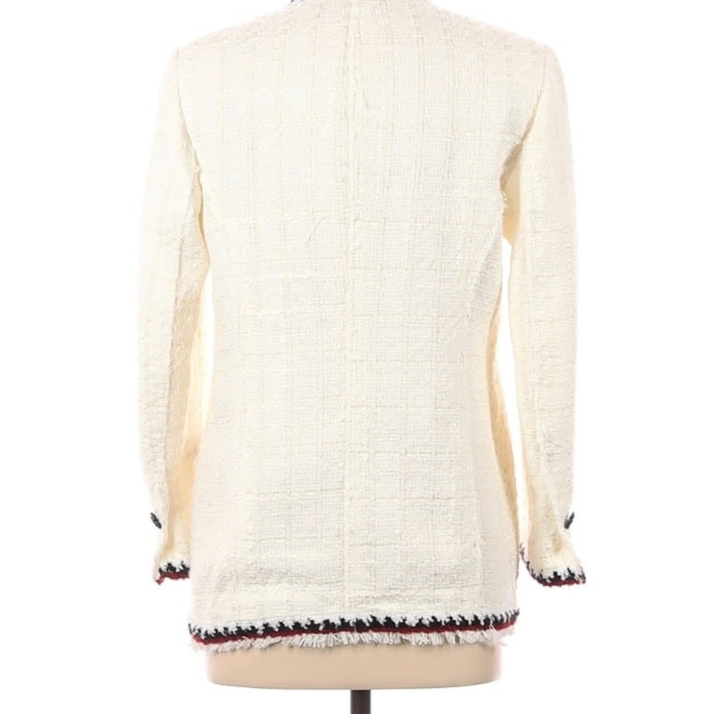 Zara White Tweed Blazer with Black and Burgundy Trim - Picture 4 of 4
